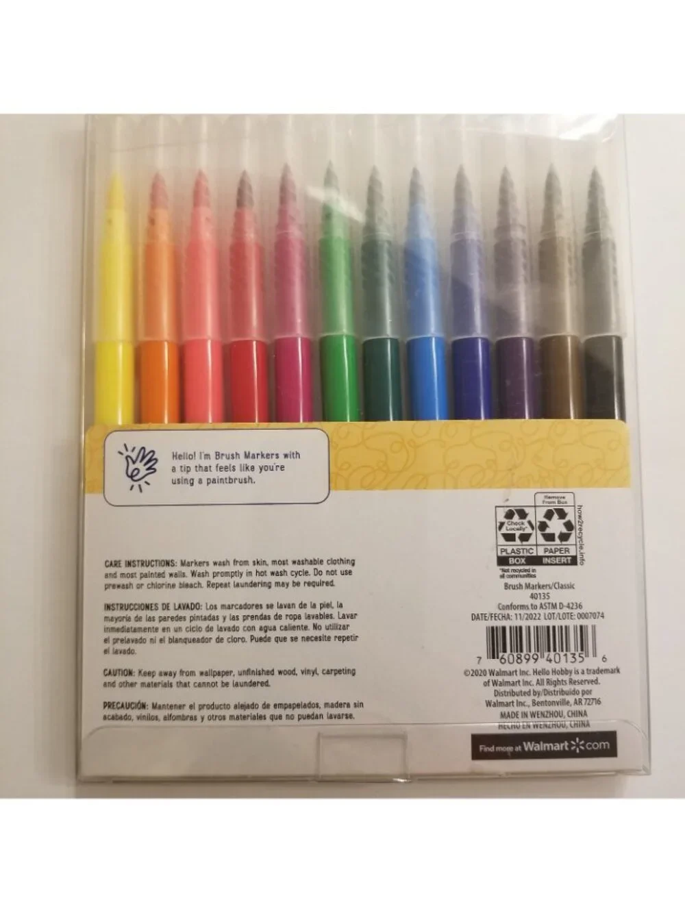 Hello Hobby Brush Markers 12 Classic Colors Washable NIP